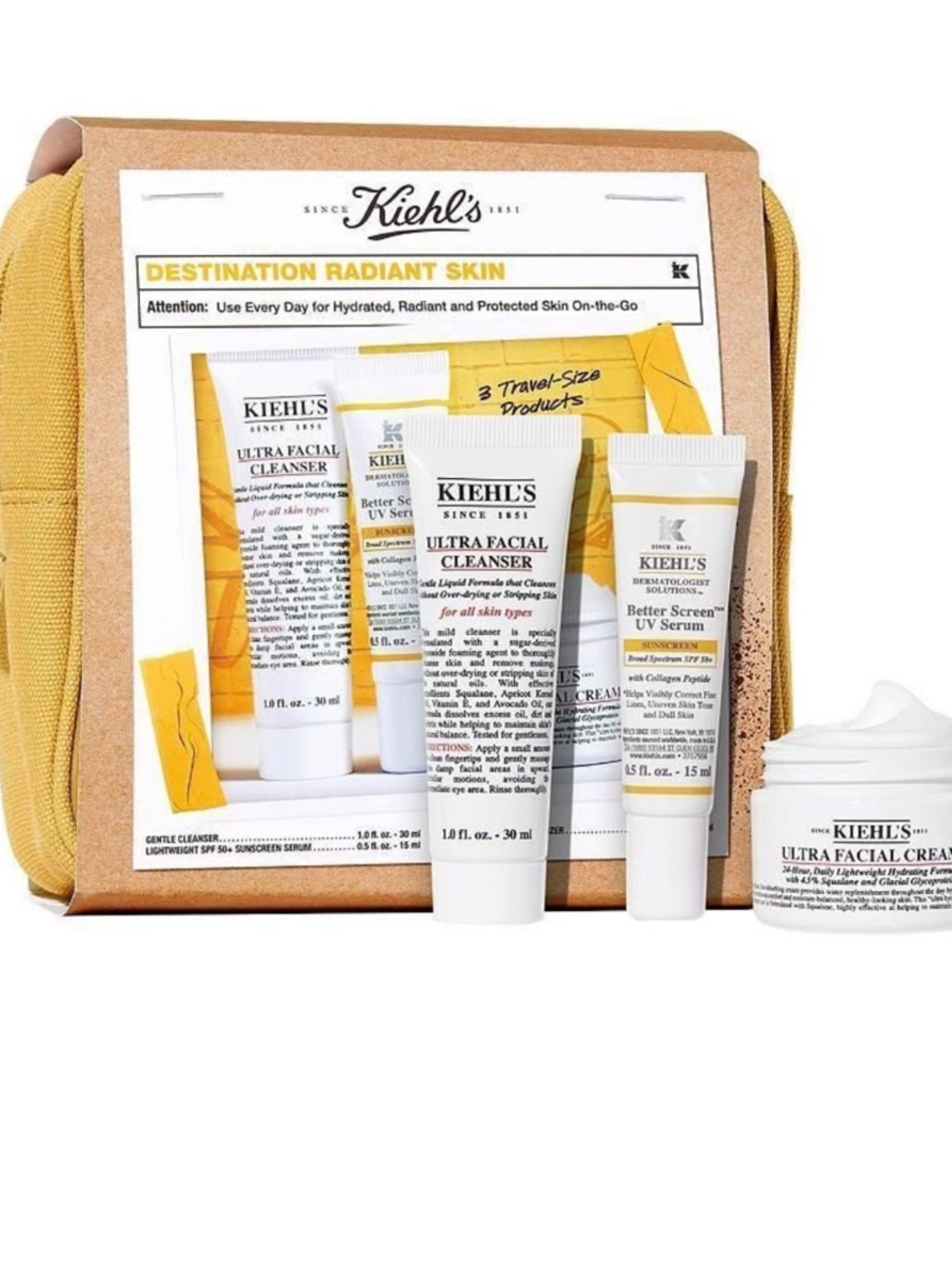 Kiehl's Radiant Skin Trio with Yellow Travel Pouch NEW